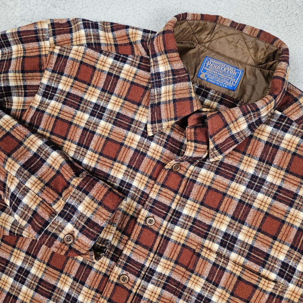 Vintage Pendleton (Men's Large) Brown‎ Plaid Wool Shirt Jacket Flannel USA Made